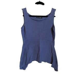 Peruvian Connection Blue 100% Pima Cotton Knit Sharkbite Hem Tank Top Small